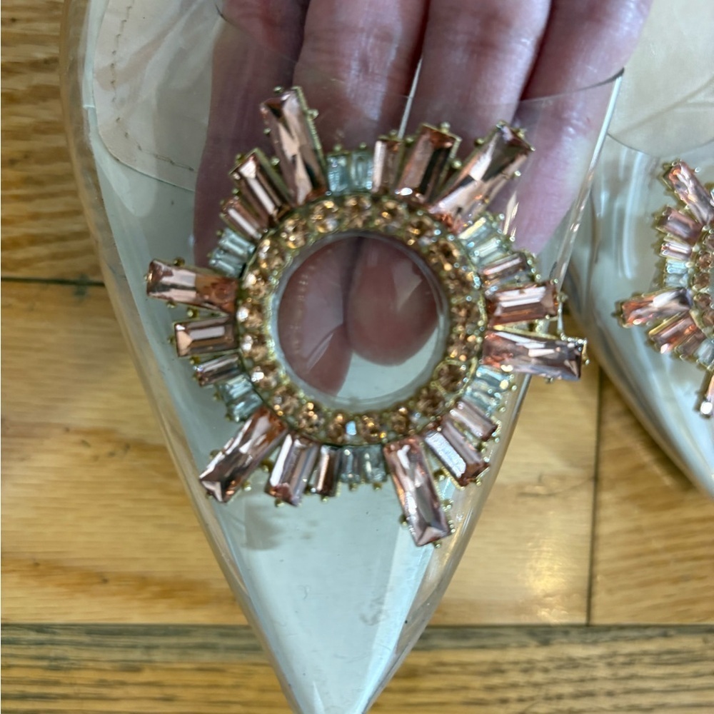 Transparent Point Toe Slingback Pump with Rhinestone Embellishment - Picture 9 of 16